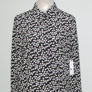 NWT Equipment Essential HEART Print 100% SILK Shirt Women XL Black White MP $280